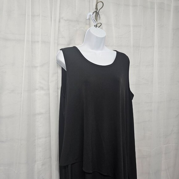 Tribal Black Sleeveless Midi Dress Layered Goth Minimalist XL - Picture 3 of 12